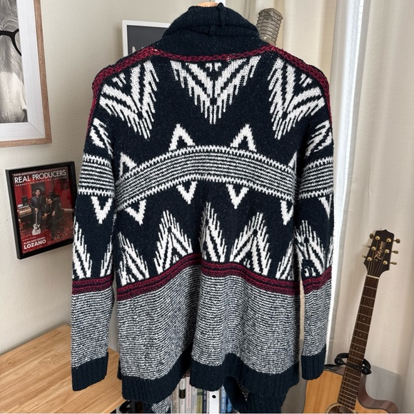 A&F Wool Blend Shawl Collar Open Cardigan Size L Western Nordic White Black Red - Picture 4 of 8